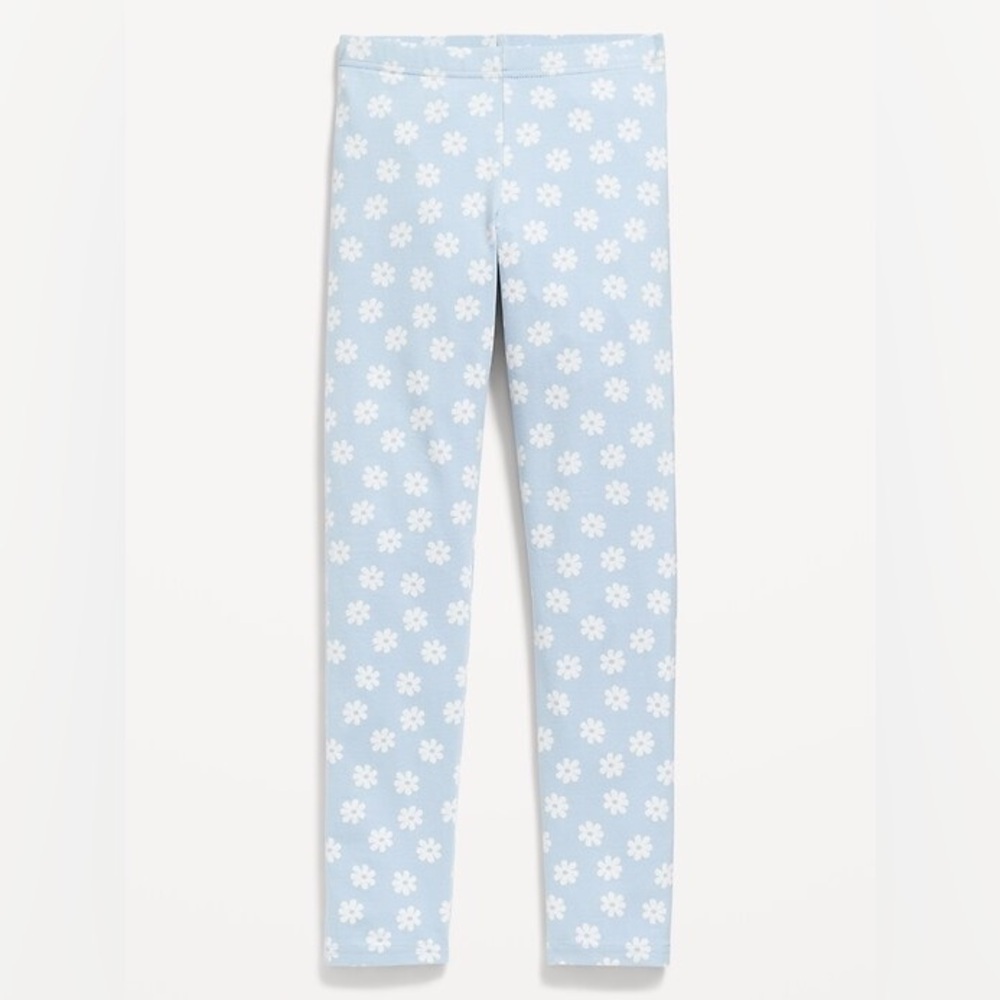 NWT Old Navy Light Blue Daisy Floral Girls Leggings Medium (8)